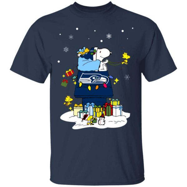 Seattle Seahawks Santa Snoopy Wish You A Merry Christmas Shirt