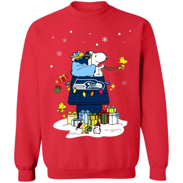 Seattle Seahawks Santa Snoopy Wish You A Merry Christmas Shirt