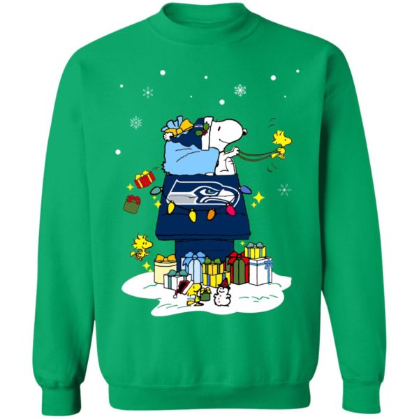 Seattle Seahawks Santa Snoopy Wish You A Merry Christmas Shirt