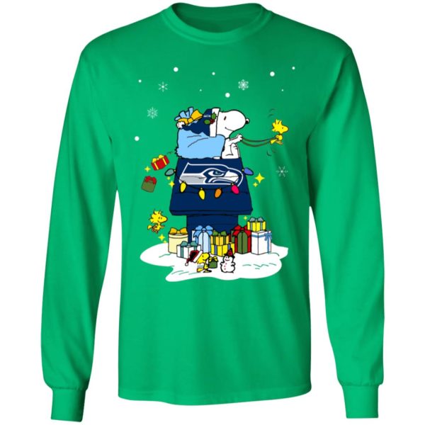 Seattle Seahawks Santa Snoopy Wish You A Merry Christmas Shirt