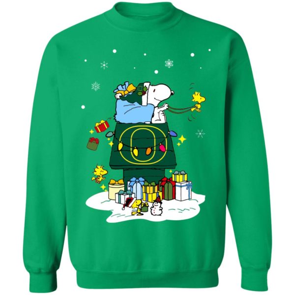 Oregon Ducks Santa Snoopy Wish You A Merry Christmas Shirt
