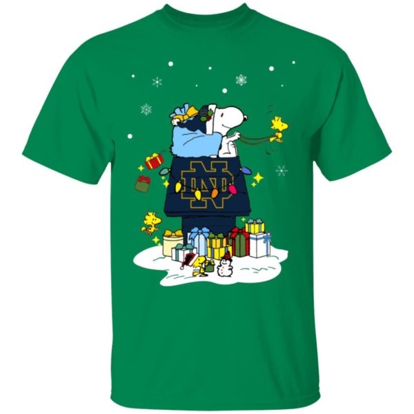 Notre Dame Fighting Irish Santa Snoopy Wish You A Merry Christmas Shirt