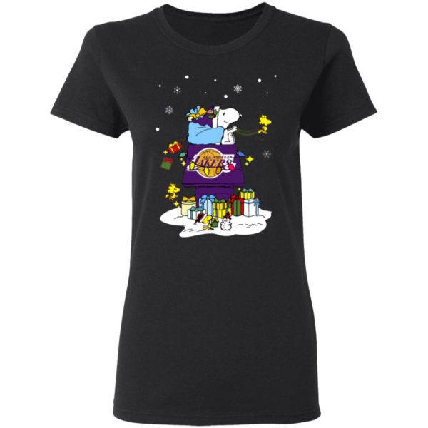 Los Angeles Lakers Santa Snoopy Wish You A Merry Christmas Shirt