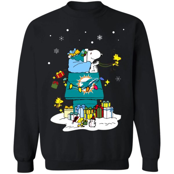 Miami Dolphins Santa Snoopy Wish You A Merry Christmas Shirt