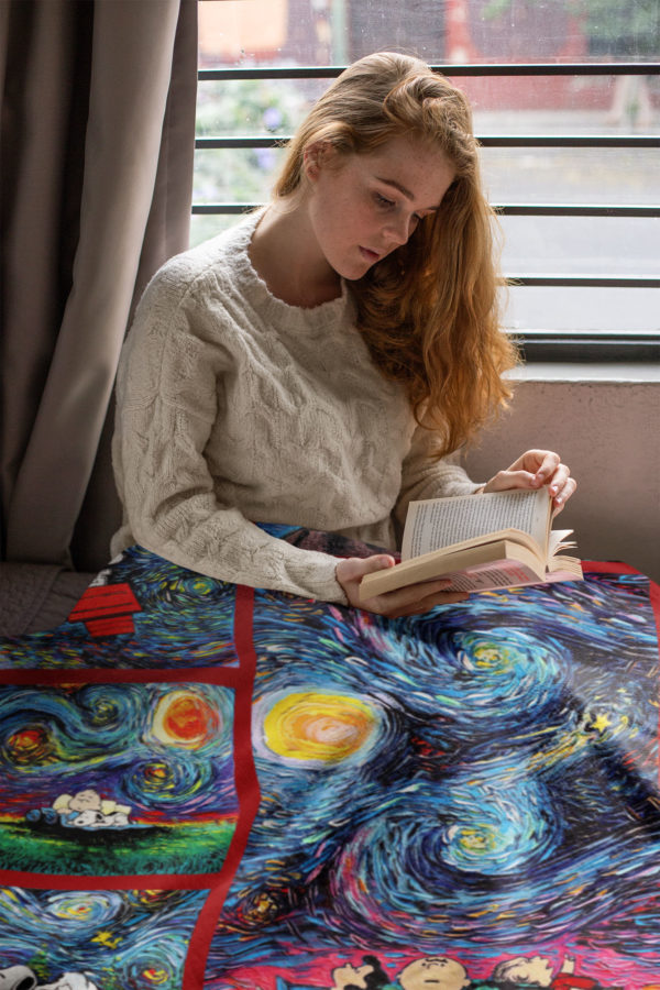 Snoopy The Starry Night Van Gogh Fleece Blanket, Sherpa Blanket