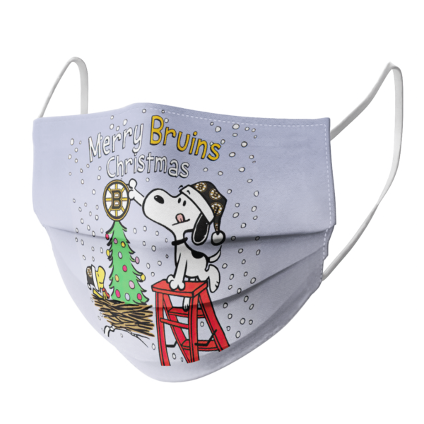 Snoopy and Woodstock Merry Boston Bruins Christmas face mask