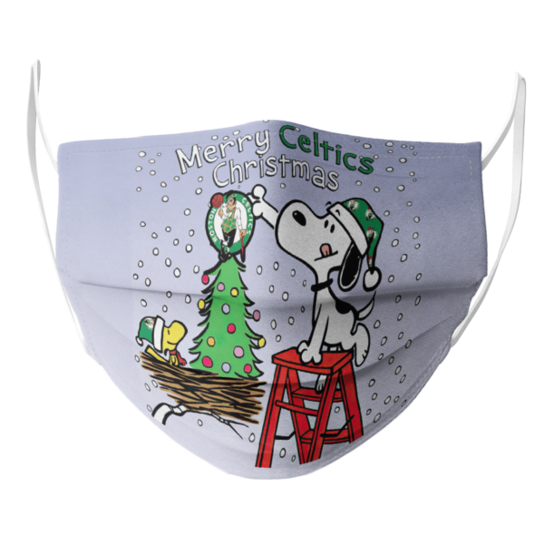Snoopy and Woodstock Merry Boston Celtics Christmas face mask