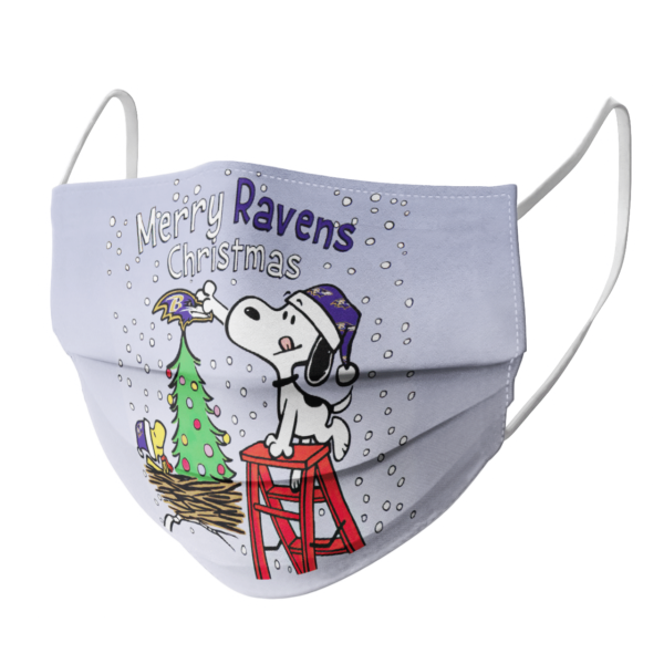 Snoopy and Woodstock Merry Baltimore Ravens Christmas face mask
