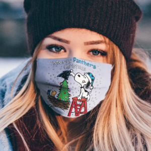 Snoopy and Woodstock Merry Carolina Panthers Christmas face mask