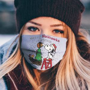 Snoopy and Woodstock Merry Chicago Blackhawks Christmas face mask