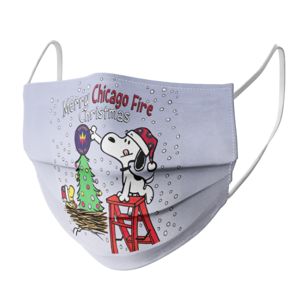 Snoopy and Woodstock Merry Chicago Fire Christmas face mask