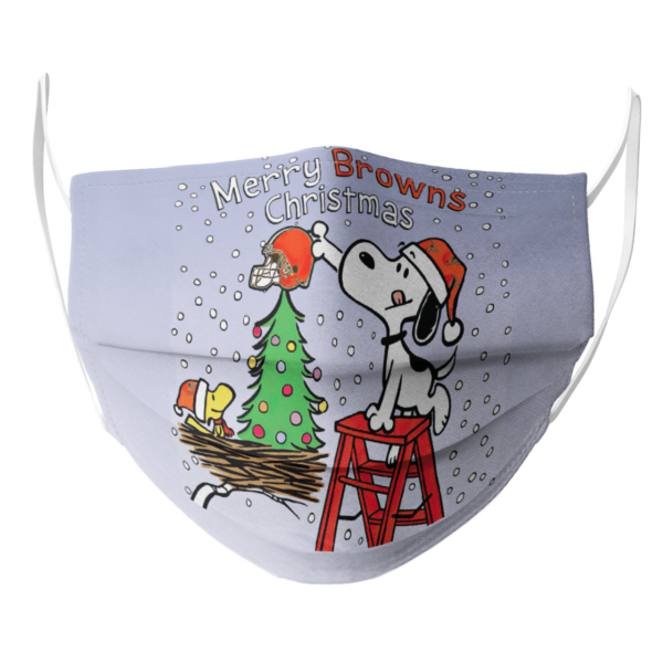 Snoopy and Woodstock Merry Cleveland Browns Christmas face mask
