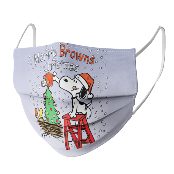Snoopy and Woodstock Merry Cleveland Browns Christmas face mask