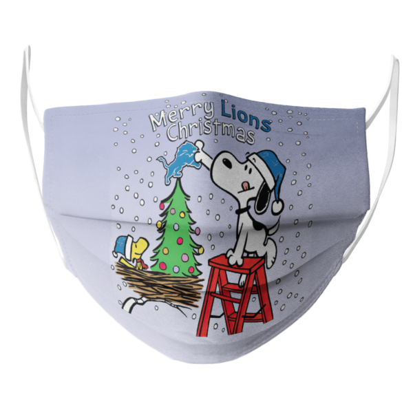 Snoopy and Woodstock Merry Detroit Lions Christmas face mask