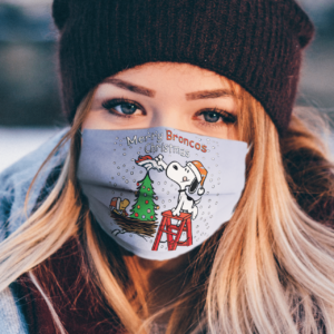 Snoopy and Woodstock Merry Denver Broncos Christmas face mask