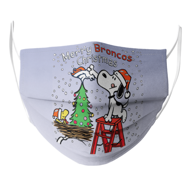Snoopy and Woodstock Merry Denver Broncos Christmas face mask