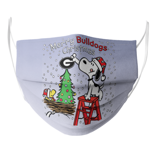 Snoopy and Woodstock Merry Georgia Bulldogs Christmas face mask