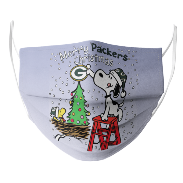 Snoopy and Woodstock Merry Green Bay Packers Christmas face mask