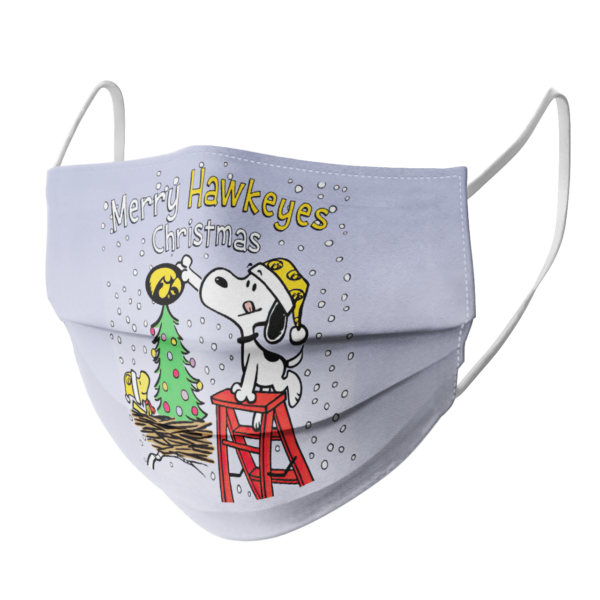 Snoopy and Woodstock Merry Iowa Hawkeyes Christmas face mask