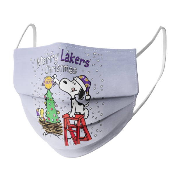 Snoopy and Woodstock Merry Los Angeles Lakers Christmas face mask