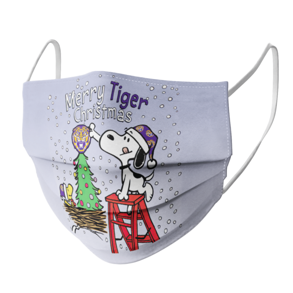 Snoopy and Woodstock Merry LSU Tigers Christmas face mask