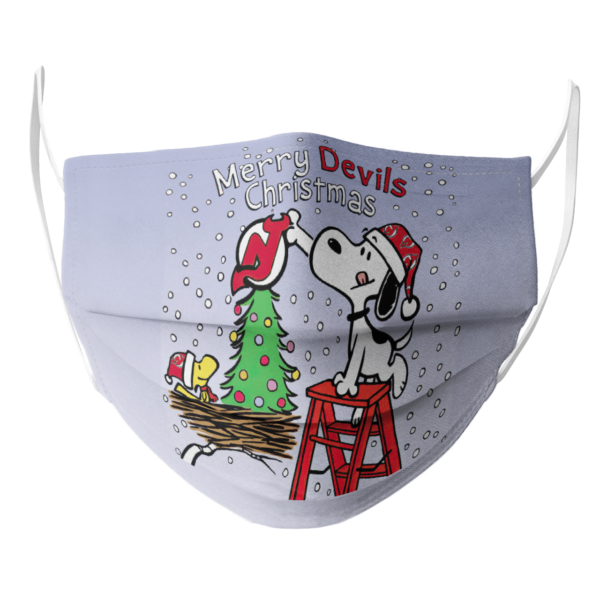 Snoopy and Woodstock Merry New Jersey Devils Christmas face mask