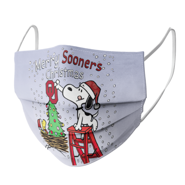 Snoopy and Woodstock Merry Oklahoma Sooners Christmas face mask