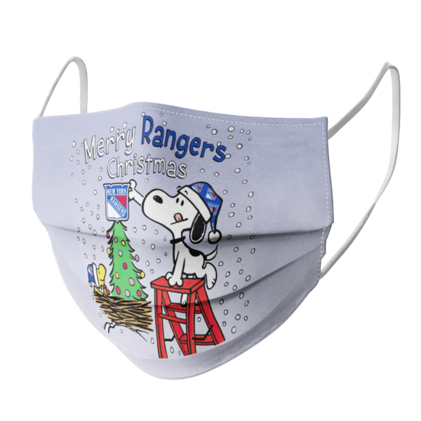 Snoopy and Woodstock Merry New York Rangers Christmas face mask