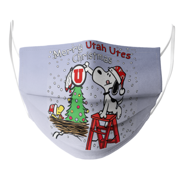 Snoopy and Woodstock Merry Utah Utes Christmas face mask
