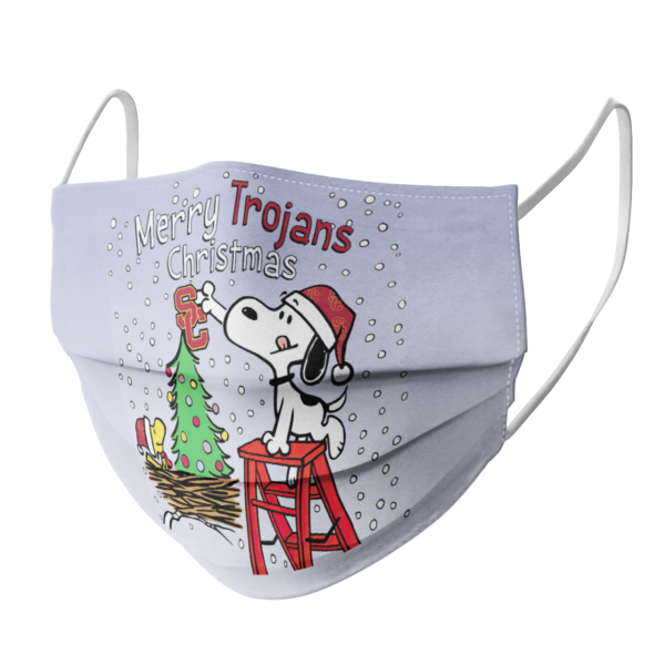 Snoopy and Woodstock Merry USC Trojans Christmas face mask