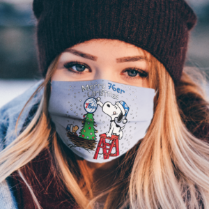 Snoopy and Woodstock Merry Philadelphia 76er Christmas face mask