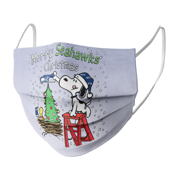 Snoopy and Woodstock Merry Seattle Seahawks Christmas face mask