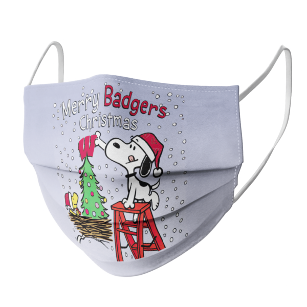 Snoopy and Woodstock Merry Wisconsin Badgers Christmas face mask