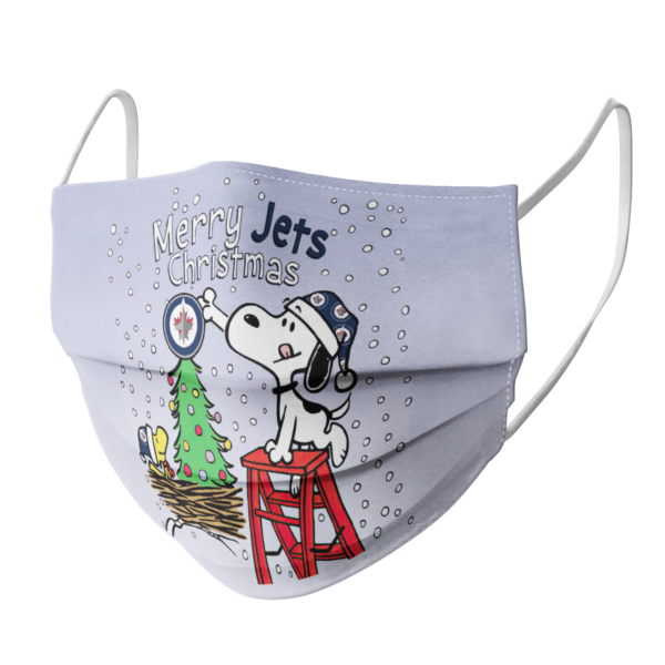 Snoopy and Woodstock Merry Winnipeg Jets Christmas face mask