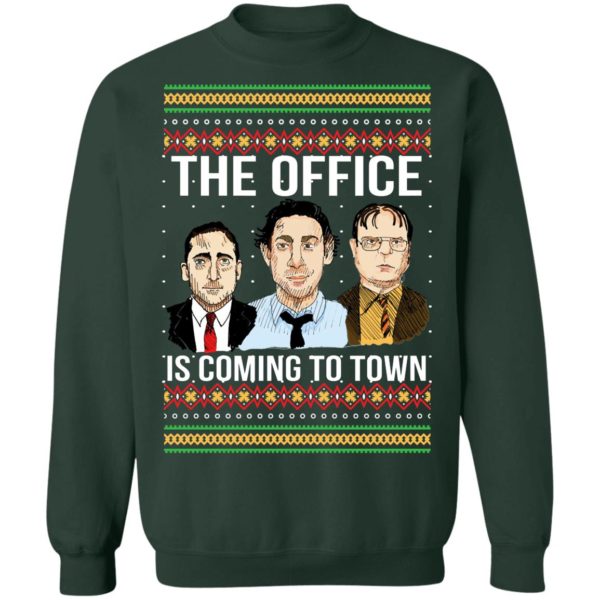 The Offfce Is Coming To Town Michael Scott Jim Halpert Dwight Schrute Ugly Christmas Sweater