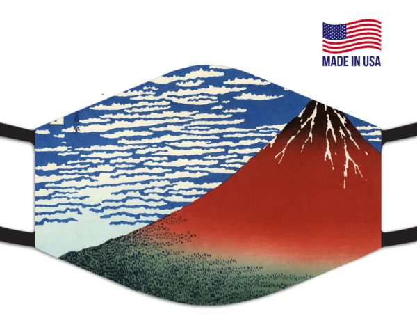 Red Fuji Mountain Woodblock Print Reusable Face Mask