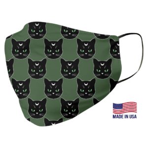 Black Cat Pattern Green Face Mask