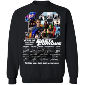 19 Years Of Fast And Furious 2001 2020 10 Movies Thank You For The Memories Signatures Shirt
