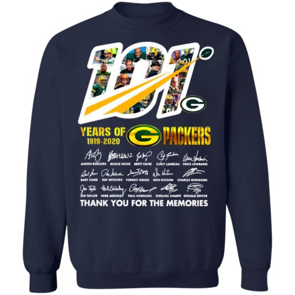 101 Years Of Green Bay Packers Thank You For The Memories Signatures Shirt