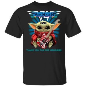 Baby Yoda Hug Guitar Eddie Van Halen Thank You For The Memories Signature Shirt