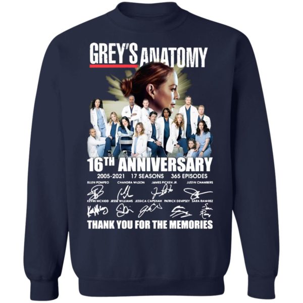Grey’s Anatomy 16th Anniversary 2005 2021 17 Seasons 365 Episodes Thank You For The Memories Signatures Shirt