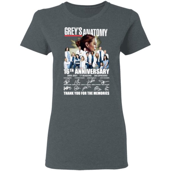 Grey’s Anatomy 16th Anniversary 2005 2021 17 Seasons 365 Episodes Thank You For The Memories Signatures Shirt