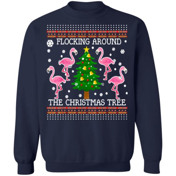 Flamingos Flocking Around The Christmas Tree Ugly Sweater