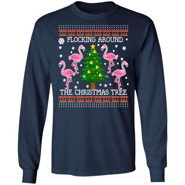 Flamingos Flocking Around The Christmas Tree Ugly Sweater