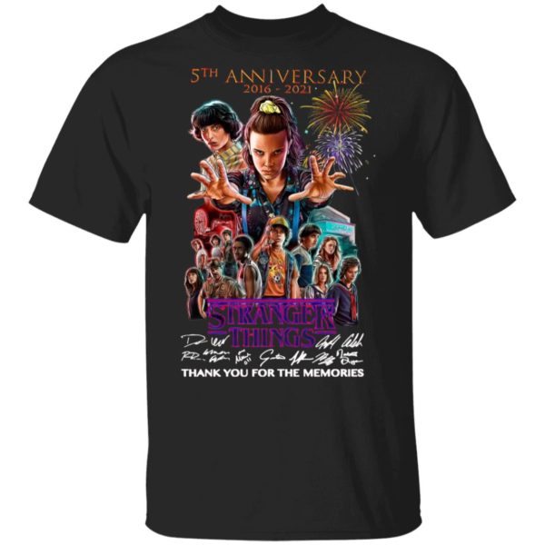 Stranger Things 5th Anniversary 2016 2021 Thank You For The Memories Signatures Shirt