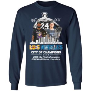 Kobe Bryant LeBron James and Corey Seager Los Angeles Lakers Dodgers City Of Champions 2020 Signatures Shirt