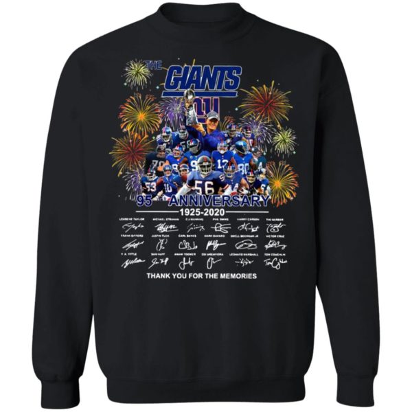 The New York Giants 95th Anniversary 1925 2020 Thank You For The Memories Signatures Shirt