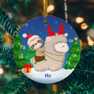 Santa Sloth Riding Llama Reindeer Decorative Christmas Tree Ornament