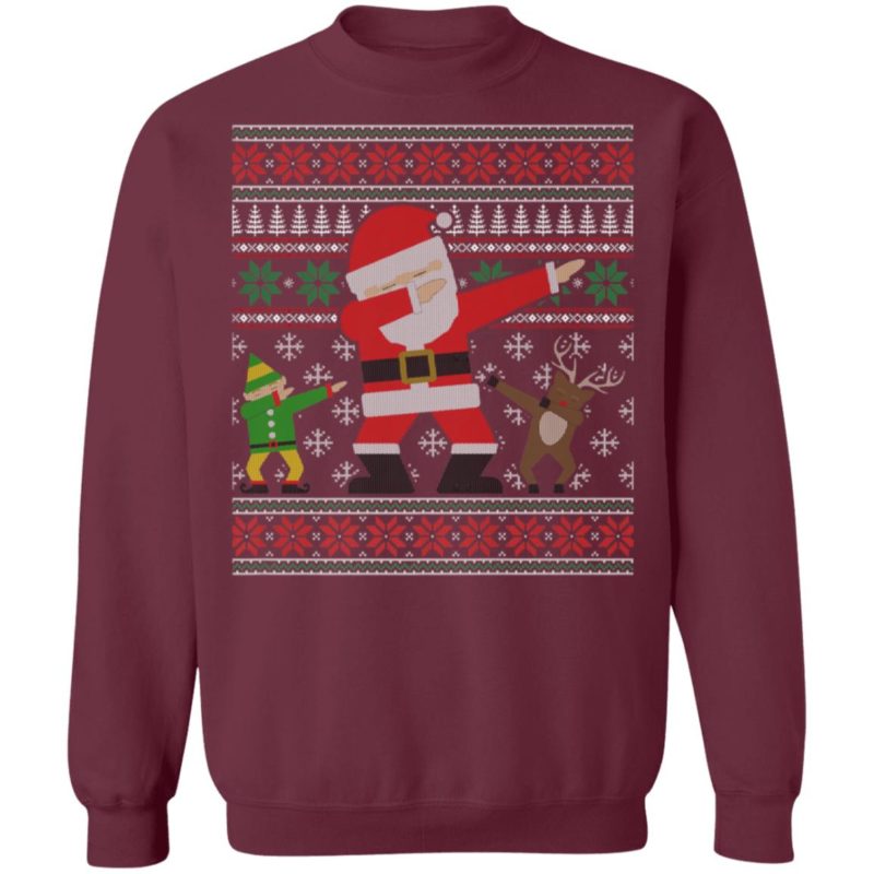 Elf Reindeer Dabbing Santa Ugly Christmas Sweater