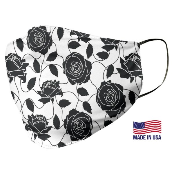 Black Rose Pattern White Face Mask